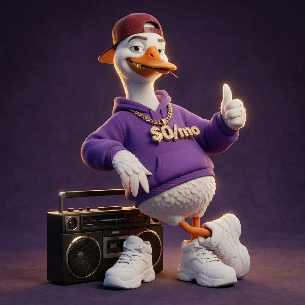 GizmoGoose giving a thumbs up next to a boombox