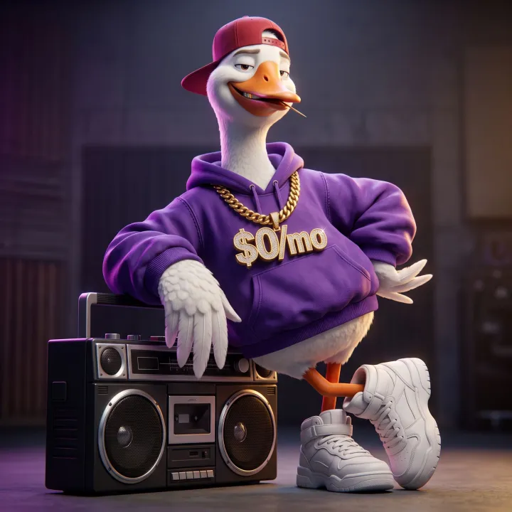 GizmoGoose leaning on a boombox, relaxed