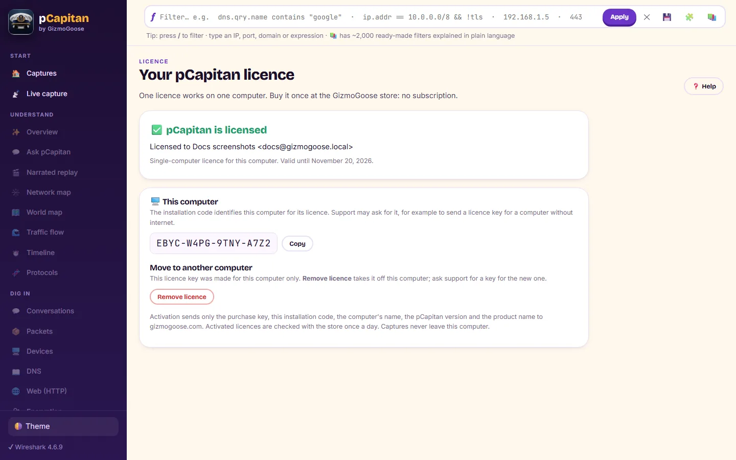 Activate once with your purchase key; move it to a new computer yourself