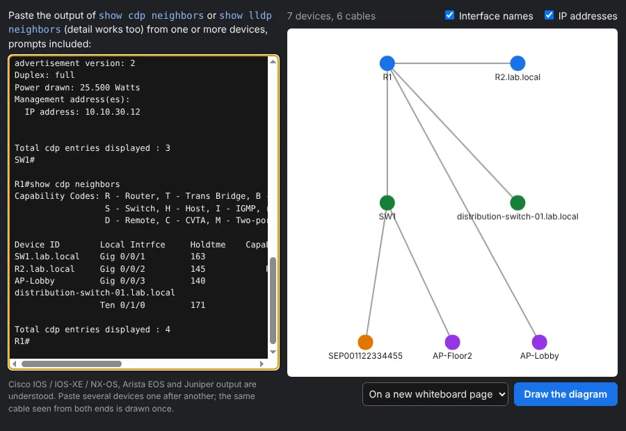 Paste show cdp / lldp neighbors and get a network map