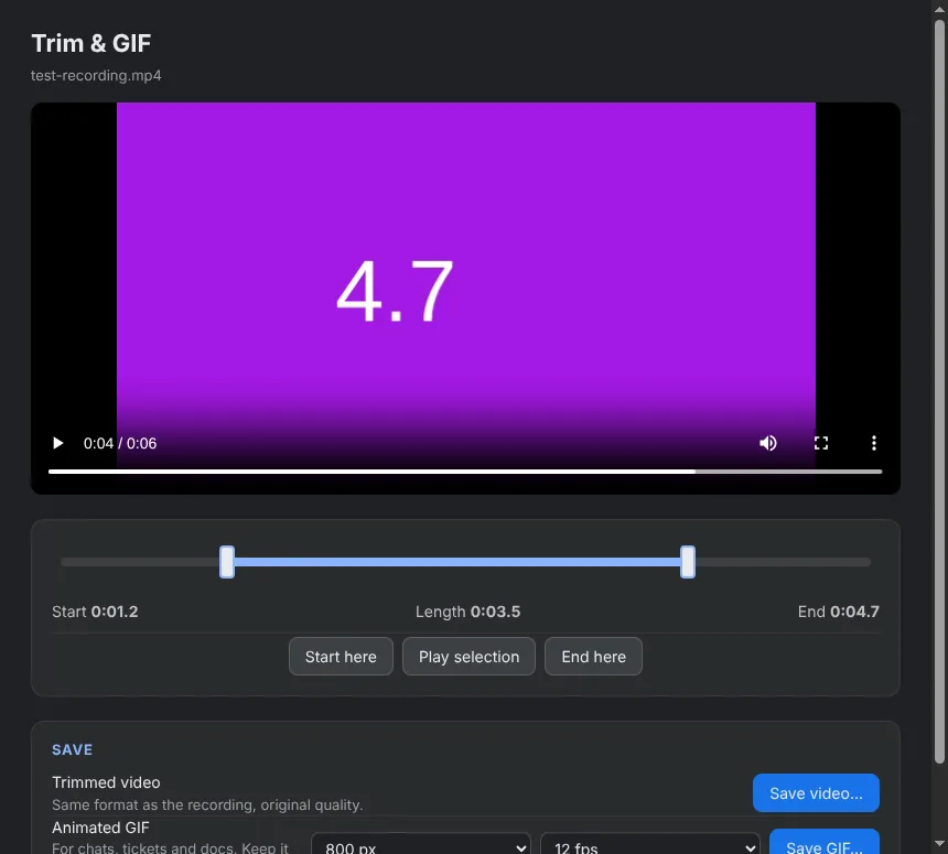 Trim a recording or turn part of it into a GIF
